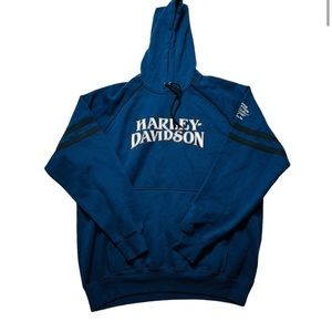 Harley Davidson Men’s Embroidery Blue Pullover Hoodie